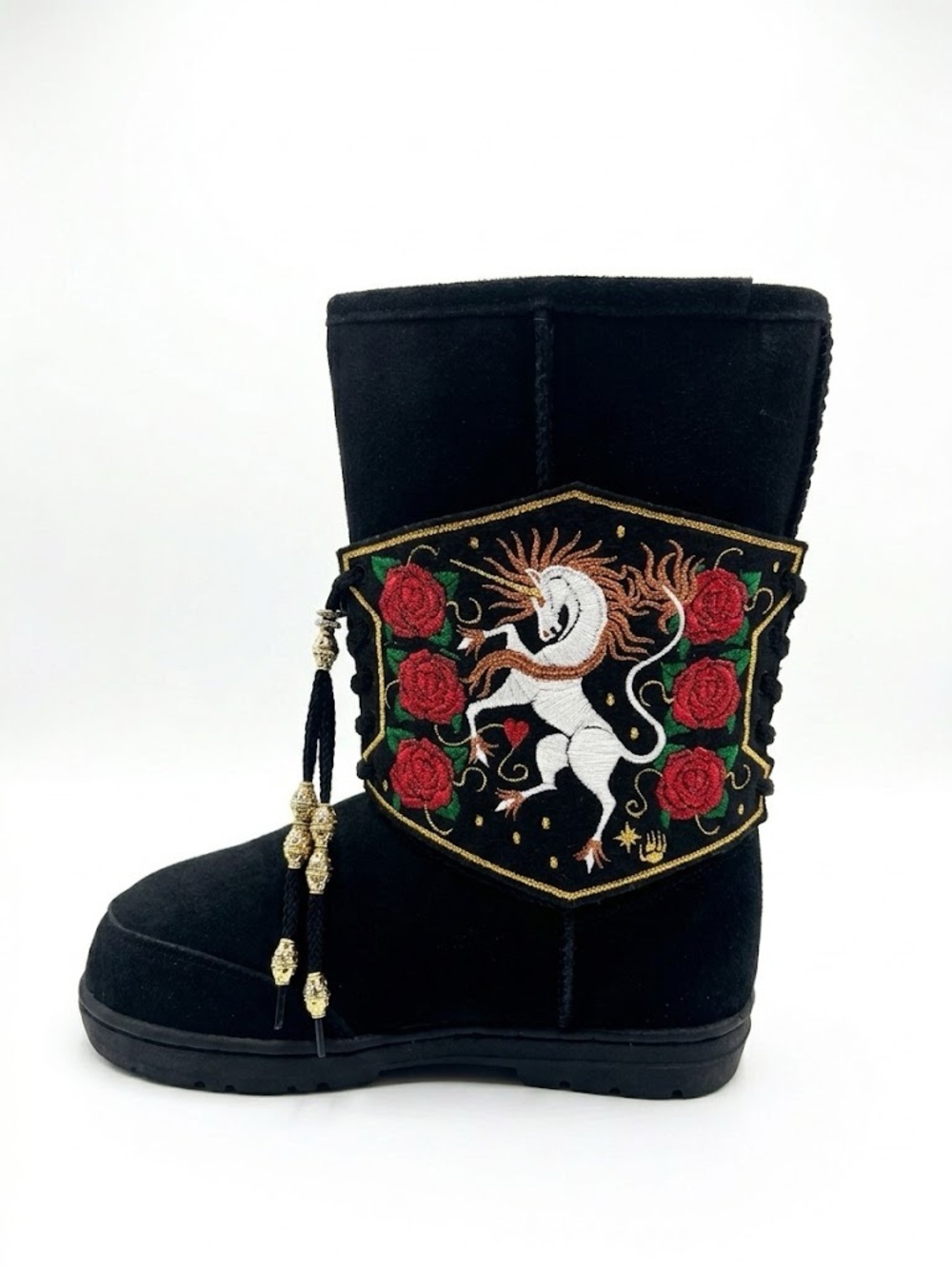 Unicorn & Roses embroidered felt boot wrap/cuffs pair